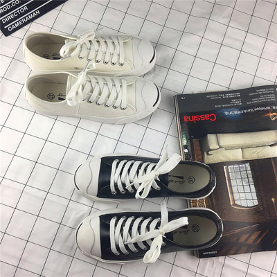 EXO韩国ulzzang简约港风经典开口笑帆布鞋情侣男女鞋郑秀晶小白鞋