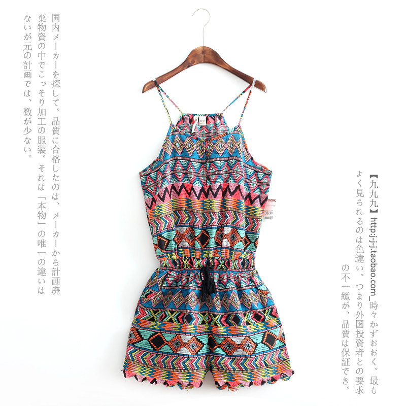 爱上连衣裙2015夏装新款 复古民族风流苏系带雪纺吊带连体短裤 女