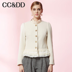 CCDD2014冬正品新款女装 优雅小香风黑白色圆领羊毛短外套