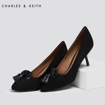 CHARLES&KEITH【7.8折】高跟鞋 CK1-60300489 浅口绒面细流苏女鞋