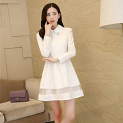 2014春秋季女装中袖小礼服修身钉珠翻领连衣裙，白色裙子伴娘裙