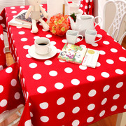 简约红色波点棉麻桌布台布长方形，餐桌布小清新茶几现代ins