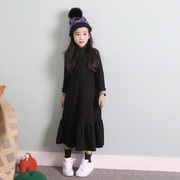 韩版春秋冬季童装，中大童女童不倒绒，长袖连衣裙长款亲子装打底