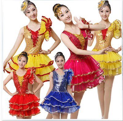 演出服2015新款亮片现代舞蹈女装开场舞广场舞台舞金灿灿广场舞