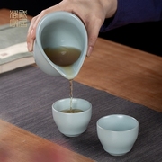 汝窑功夫茶具套装家用办公室，景德镇陶瓷冰裂釉泡茶壶茶海茶杯