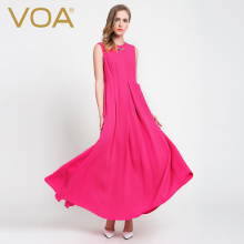 VOA 圆领无袖桃红色重磅真丝及地大摆名媛宴会连衣裙Silk Dress图片