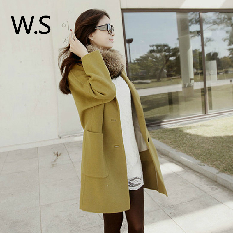 2014秋装新款女装WS韩版修身大码中长款毛呢外套小香风斗篷风衣潮