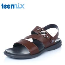 Teenmix/天美意夏专柜同款牛皮时尚休闲男凉鞋沙滩鞋子C4S05BL图片