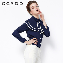 CCDD专柜正品春季女式薄款上衣 深色英伦复古斗篷式雪纺衫