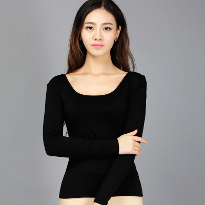 衣上库薄款大圆领单件保暖内衣 女士莫代尔大