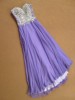 0515紫罗兰抹胸雪纺长裙长款手工钉珠宴会年会外贸工厂晚礼服裙
