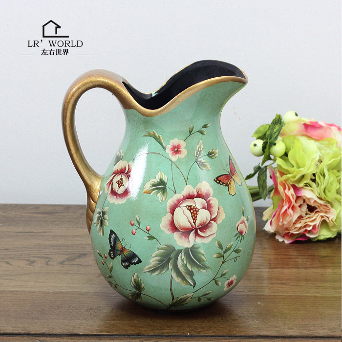 正品打折左右世界 欧式乡村玫瑰奶壶插花瓶摆件 春蕾牡丹高档家居装饰摆设 原价258.00元 现价129.00元包邮抢购专卖店品牌专卖