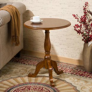 实木小圆桌美式沙发边桌，欧式简约圆茶几小茶几边几角几咖啡电话桌