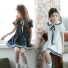韩版童装女童夏季日系纯棉，水手服连衣裙儿童清纯海军，条纹学生裙