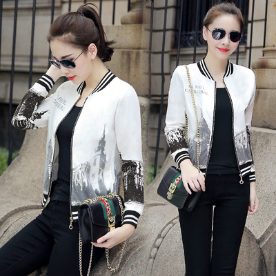 2017春秋新款棒球服女韩版立领长袖夹克衫刺绣修身显瘦短款外套女