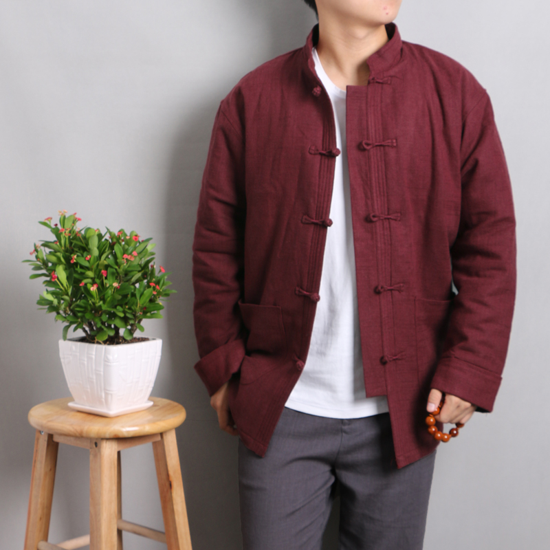 原创男士唐装棉衣中式棉麻加厚棉袄宽松立领冬