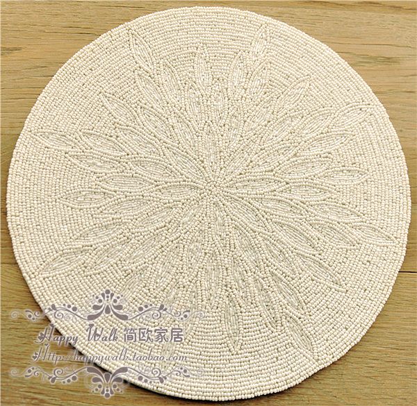 印度进口白色花纹手工钉珠餐垫 桌垫 台垫 西餐装饰用具 圆形|ruв категории посуда, посуда, коврик - от Buy2taobao.com для оказания профессиональной услуги покупки агента Taobao