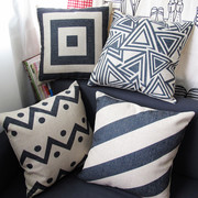 北欧复古简约现代黑白几何图形条纹棉麻抱枕沙发，靠垫套ins咖啡厅