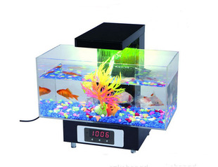 创意usb迷你鱼缸，创意多功能生态，鱼缸水族箱玻璃独立式鱼缸