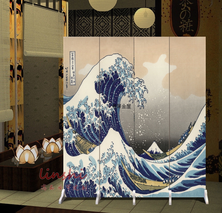 海浪新款印花日式名画浮世绘酒店客厅双面折叠屏风可移动玄关和风在类目 住宅家具, 屏风/花窗, 折屏中 - 来自Buy2taobao.com提供专业的淘宝代购服务