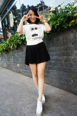 标题优化:2015夏装新款女装韩版小女孩卡通字母印图圆领短袖雪纺小衫T恤潮