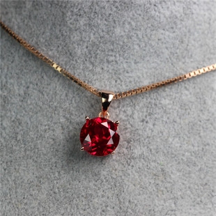 圆形单石项链(石项链)坠子，缅甸红宝石吊坠，锁骨纯银镀18k玫瑰金彩宝首饰品