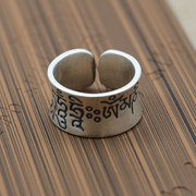 商务男简约开口复古藏式佛经梵文纯银S990戒指 男士食指 泰银指环