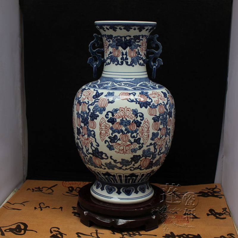 景德镇陶瓷器花瓶摆件名人手绘仿古青花釉里红双耳花瓶工艺饰品|ruв категории Домашний быт, ваза/цветок/искусственные цветы/моделирование украшения, цветок/ваза, ваза - от Buy2taobao.com для оказания профессиональной услуги покупки агента Taobao