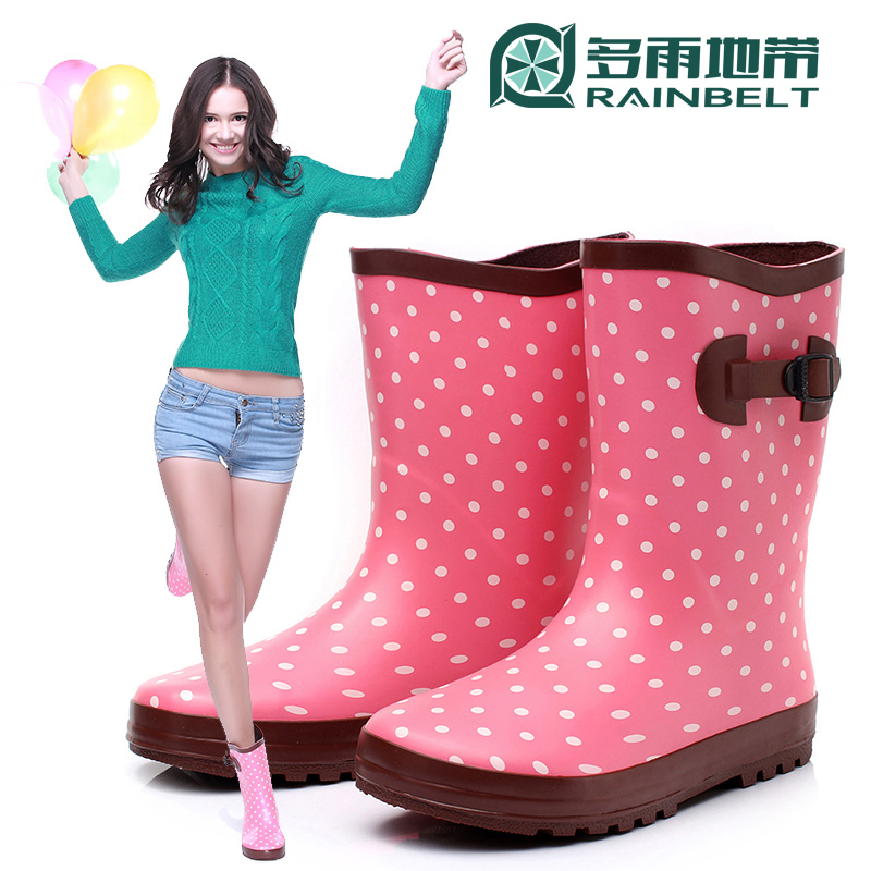 RAINBELT 多雨地带 韩国时尚圆点女士百搭中筒雨鞋靴女式亲子母女