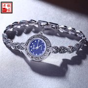 泰国925纯银饰品老银匠手工泰银镶马克赛石女款复古手链手表