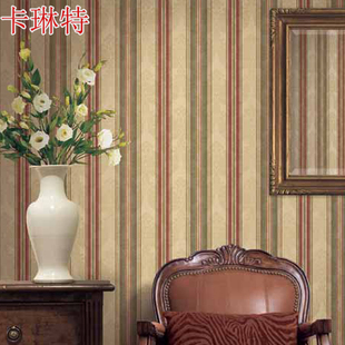 美式无纺布做旧壁纸欧式奢华竖条纹复古田园，卧室客厅背景墙墙纸