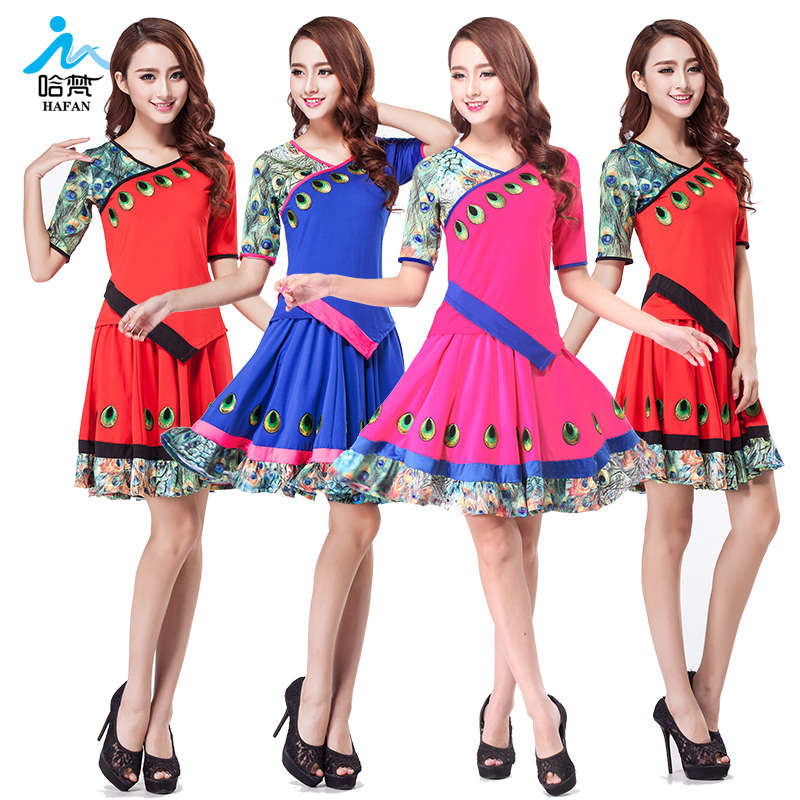 杨丽萍糖豆春英gcw中老年成人女2015广场舞服装印花裙子套装夏天