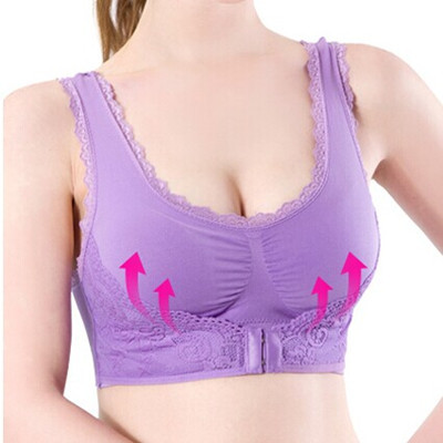 前扣蕾丝薄款无痕内衣大码无钢圈运动内衣 少女背心式运动文胸