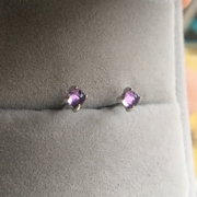 葡萄硬糖3毫米天然紫水晶，s925纯银镀白金，耳钉耳骨钉