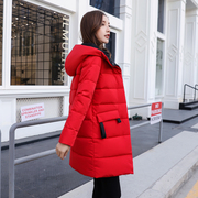 红色羽绒服女中长款2023加厚时尚反季连帽韩版白鸭绒冬季外套