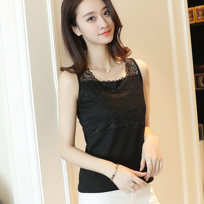 蕾丝背心女2018春装新款针织衫女装短款U领打底衫内搭网纱吊带女