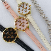 韩国时尚皮革桃心学生表日内瓦小巧时装腕表，细表带气质石英女表