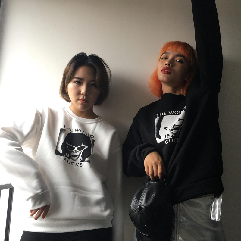 韩版ulzzang原宿BF风情侣装宽松这个操蛋的世界加绒卫衣学生外套