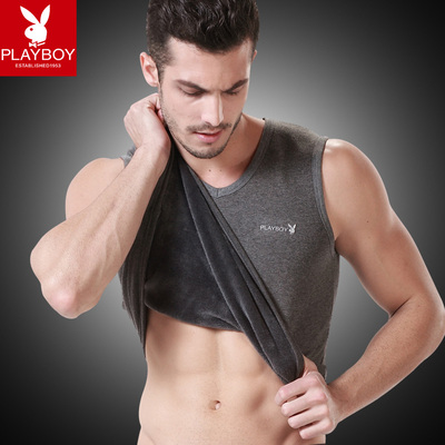 花花公子男士保暖背心秋冬季加绒加厚贴身男修身打底纯棉紧身马甲