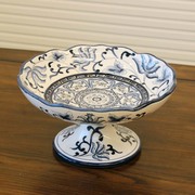 新中式陶瓷果盘高脚圆水果盘，现代简约美式工艺品，客厅茶几装饰品