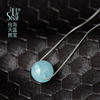 天然3a级海蓝宝石转运珠，纯银项链半透明蓝色，水晶45cm+4延长链子