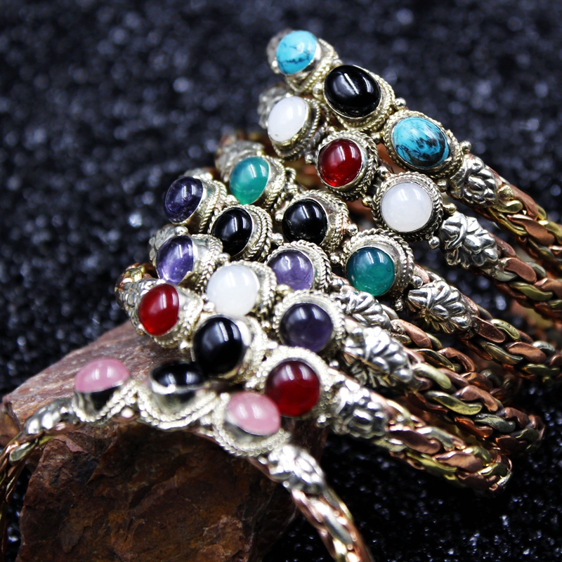 Tricolor copper natural gemstone Imported manual Nepal Bohemia Bracelet Bracelet Nation jewelry giftin the Accessories/Fashion Jewelry, Bracelet category - from Buy2taobao.com to provide professional Taobao agent buy service