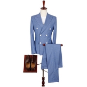 韩国男装中年浅蓝色西服男士绅士修身商务西服套装职业装