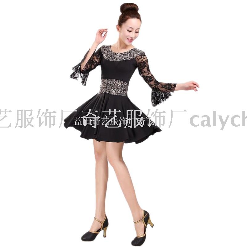 2015春夏广场舞连衣裙蕾丝袖广场舞服装新款舞蹈服装拉丁舞连衣裙