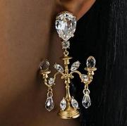 欧美大牌巴洛克时尚水晶，吊灯耳环长，复古镶钻耳环夸张耳钉耳饰