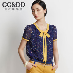 CCDD正品2014夏装新款女装甜美圆领短袖印花雪纺衬衫