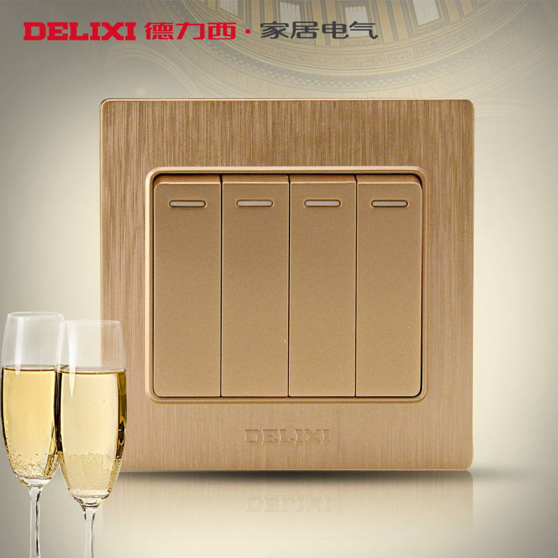德力西CD760系列開關 香槟金拉絲四開雙控 4開牆壁面板86型 多開在類目 電子/電工, 開關, 雙控開關中 - 來自Buy2taobao.com提供專業的淘寶代購服務