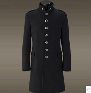 冬季立领羊毛呢大衣中长款男士，修身复古单排扣德国军装外套潮