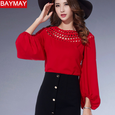 YMAY2016春季新款女装宽松显瘦灯笼袖上衣韩