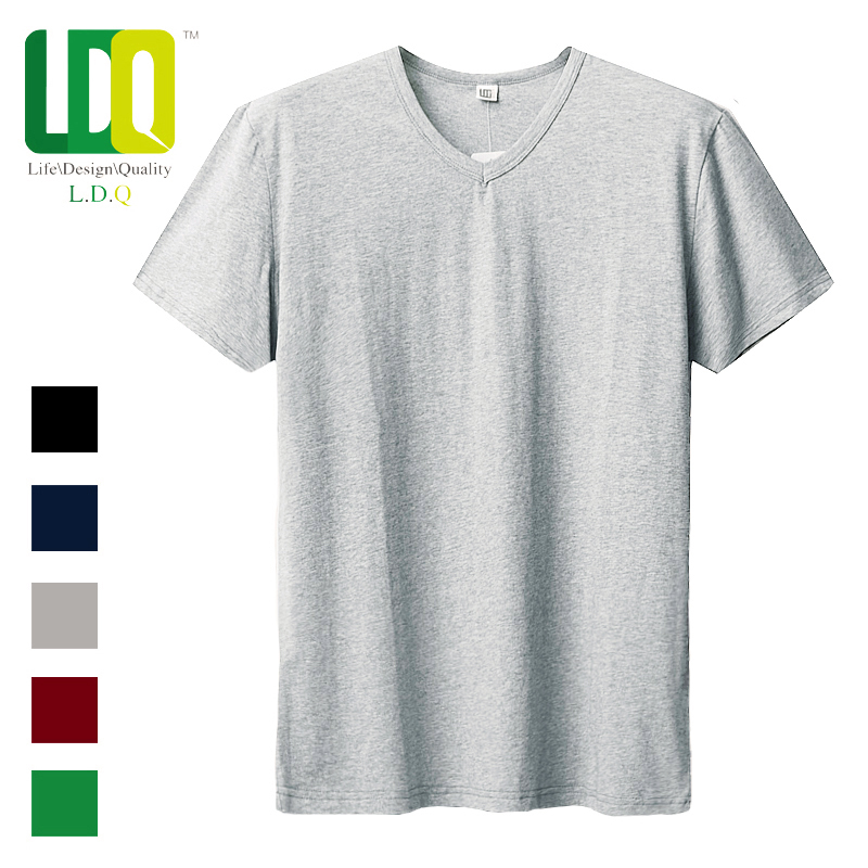 LDQ 2014夏季新款男士T恤 纯色莱卡棉短袖T恤 韩版修身V领T